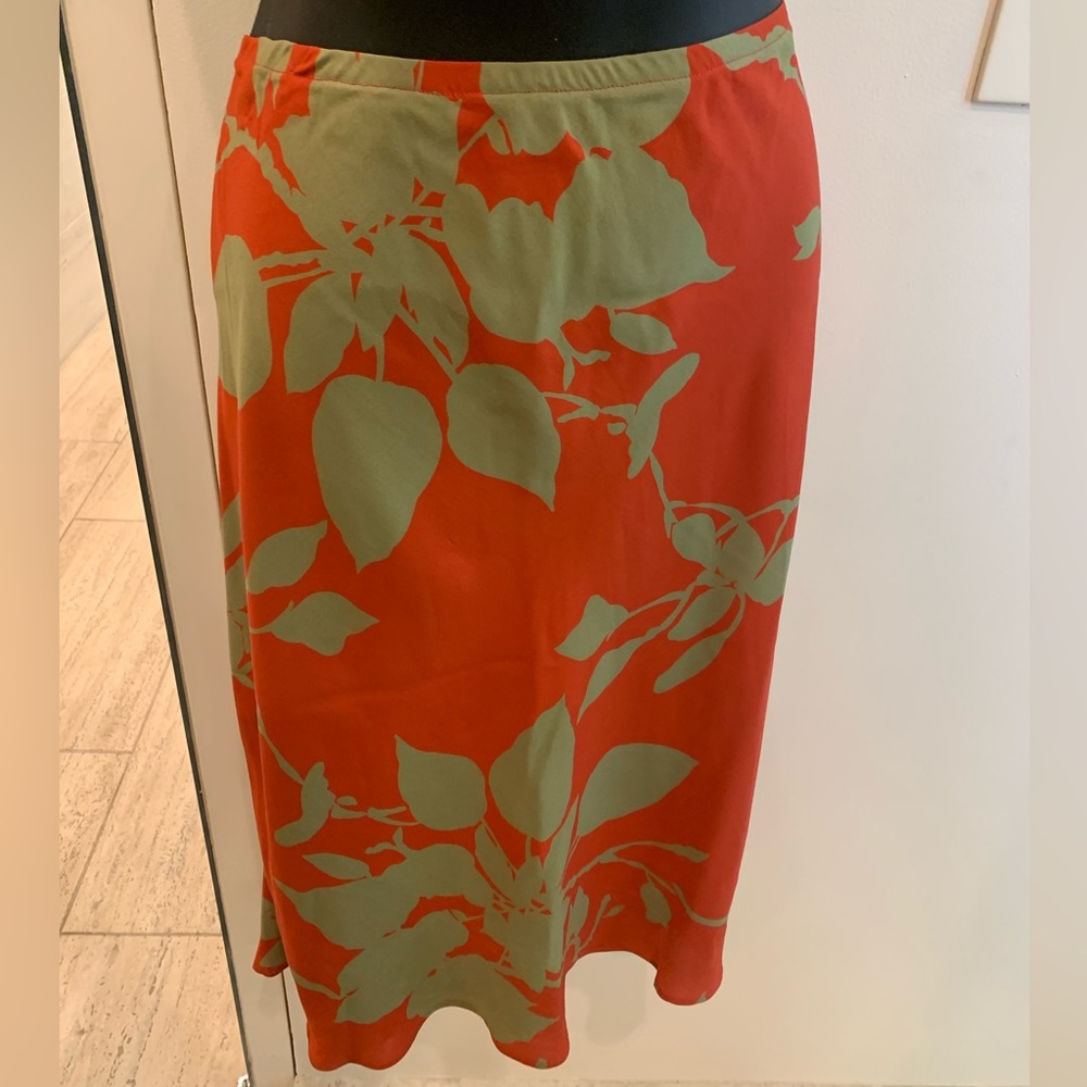 Harari green orange silk printed skirt Sz M new